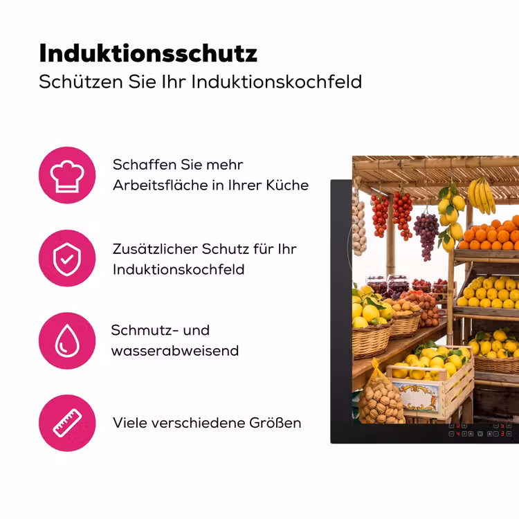 Herdabdeckplatte - Marktstand – Obst – Frisch - Marktkraam - Fruit - Vers Inductie beschermer vinyl 3mm middel