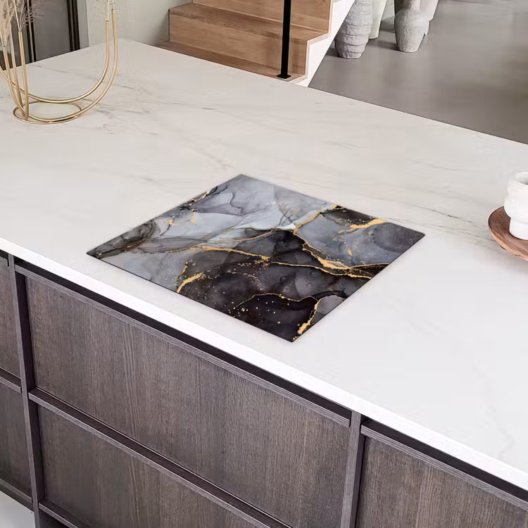 Marmer - Abstract - Goud - Grijs Inductie beschermer vinyl 3mm middel -sfeer8
