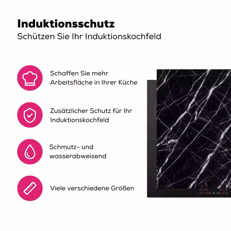 Marmer - Aders - Abstract - Zwart Inductie beschermer vinyl 3mm middel -zzzzzzz-lf-ups