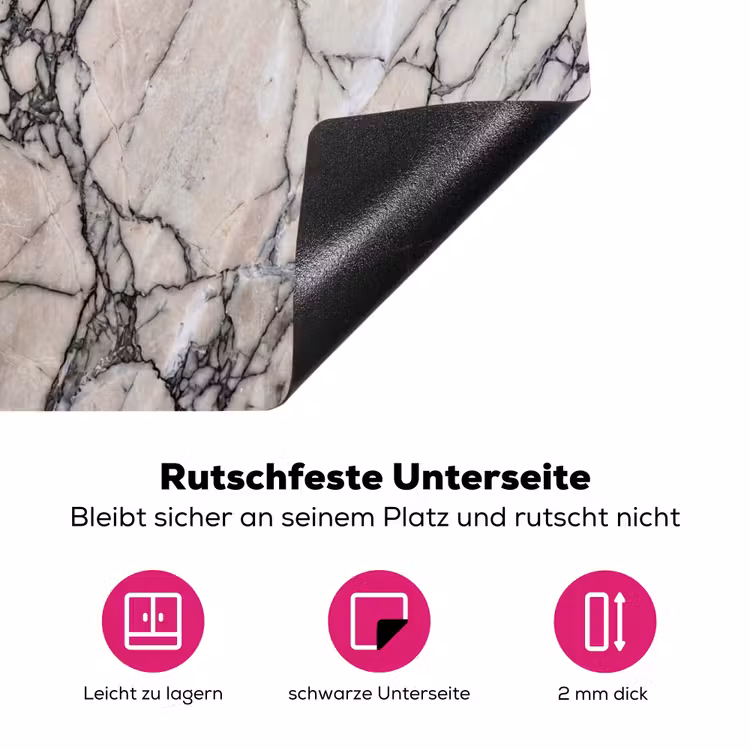 Marmer - Aderen - Patroon - Wit - Grijs Inductie beschermer vinyl 3mm middel -zzzzzzz-lf-onderkant