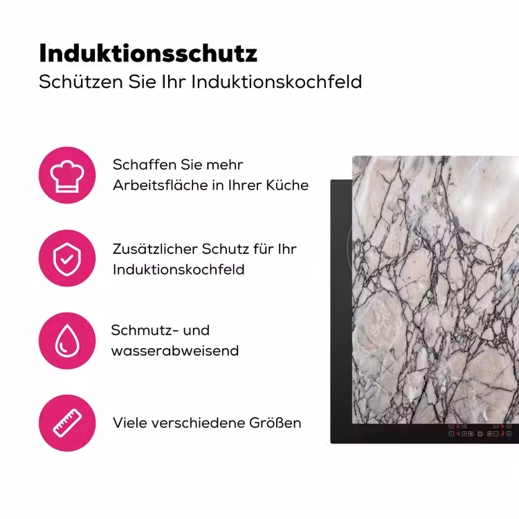 Marmer - Aderen - Patroon - Wit - Grijs Inductie beschermer vinyl 3mm middel -zzzzzzz-lf-ups