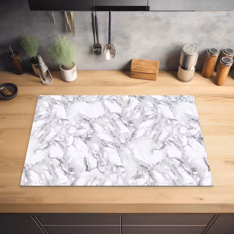 Marmer - Gelaagd - Brekend - Grijsstructuur Inductie beschermer vinyl 3mm klein 276 -sfeer5