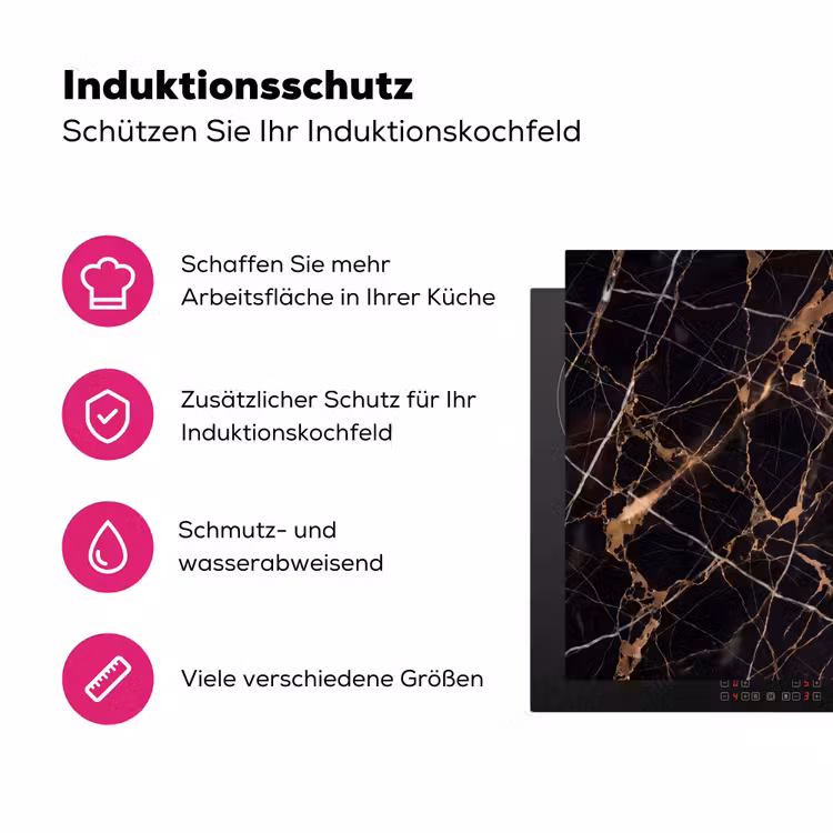 Marmer - Goud - Abstract - Zwart Inductie beschermer vinyl 3mm middel -zzzzzzz-lf-ups