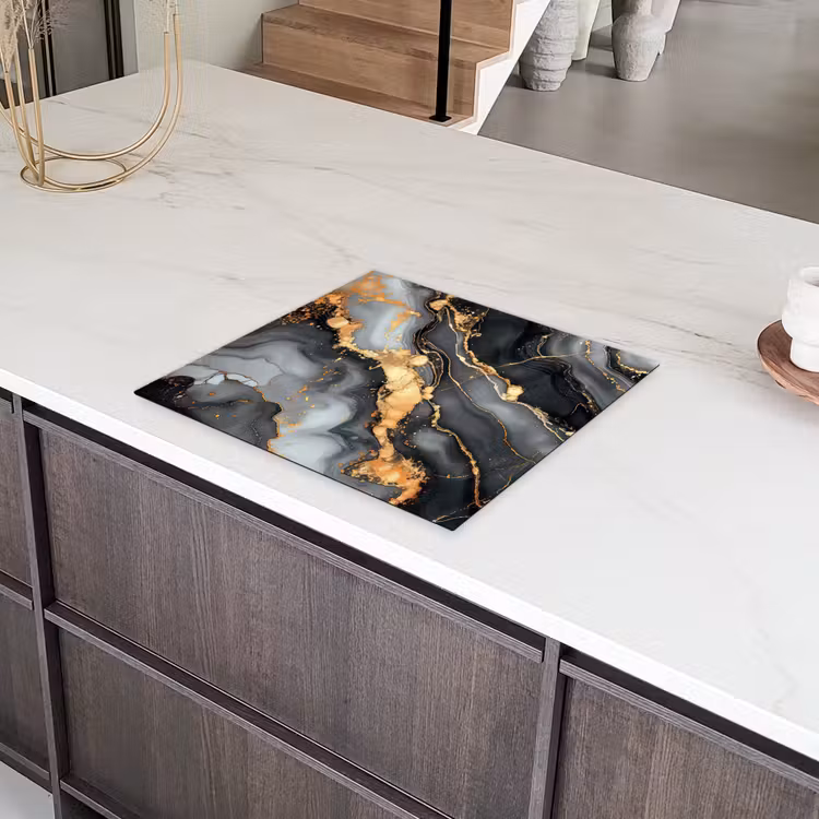 Marmer - Goud - Grijs - Zwart - Structuur Inductie beschermer vinyl 3mm middel -sfeer8