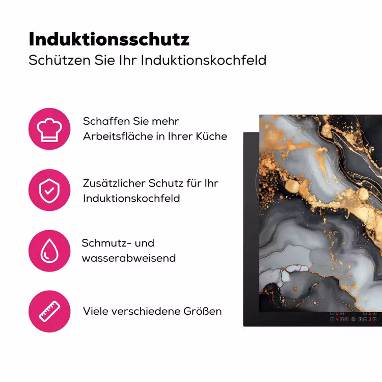 Marmer - Goud - Grijs - Zwart - Structuur Inductie beschermer vinyl 3mm middel -zzzzzzz-lf-ups