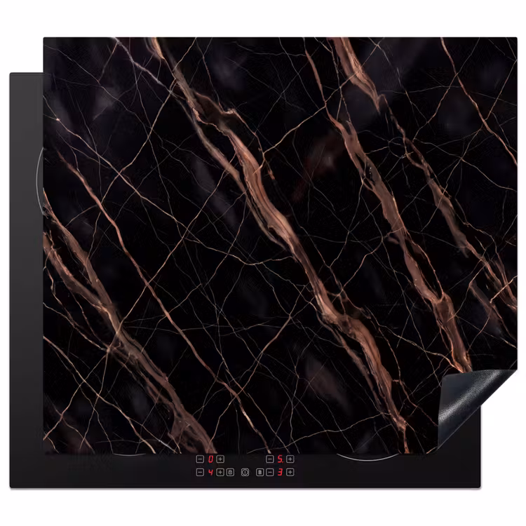 Marmer - Goud - Patroon - Luxe - Zwart Inductie beschermer vinyl 3mm middel -3d
