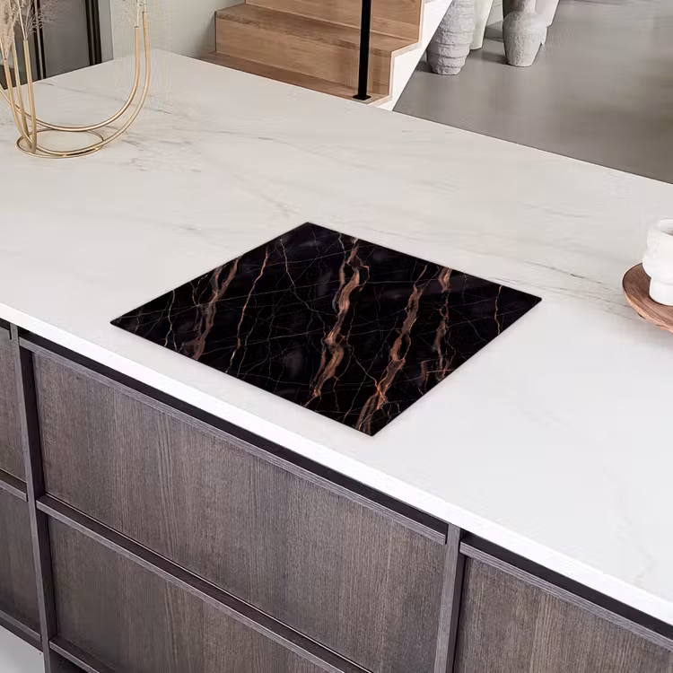 Marmer - Goud - Patroon - Luxe - Zwart Inductie beschermer vinyl 3mm middel -sfeer8