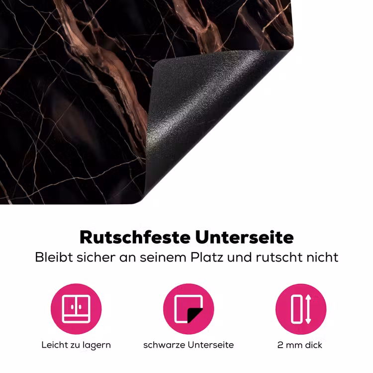 Marmer - Goud - Patroon - Luxe - Zwart Inductie beschermer vinyl 3mm middel -zzzzzzz-lf-onderkant