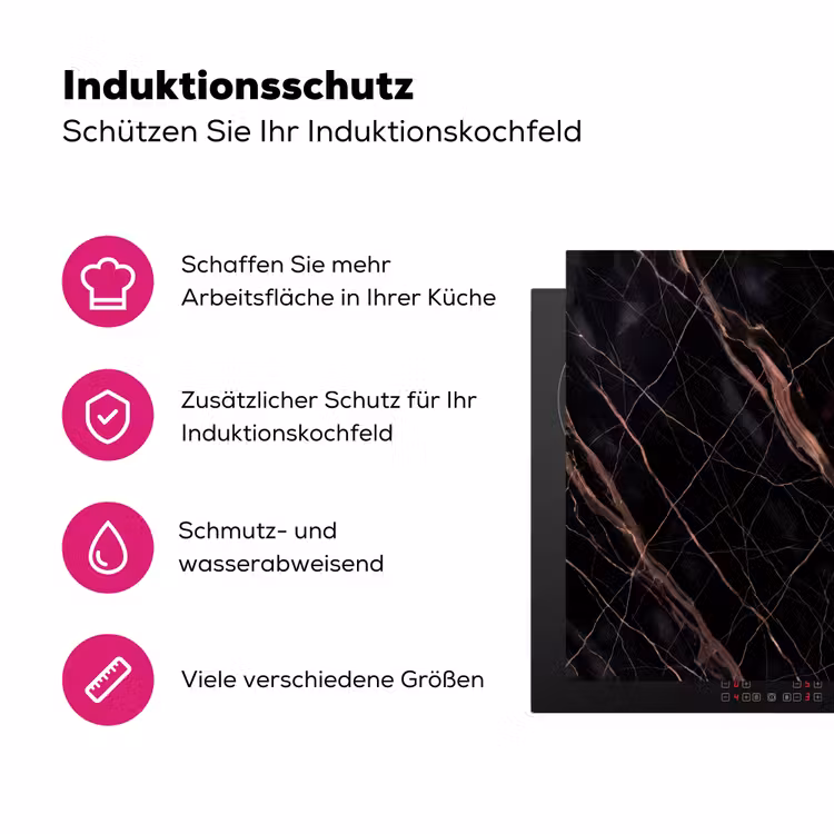 Marmer - Goud - Patroon - Luxe - Zwart Inductie beschermer vinyl 3mm middel -zzzzzzz-lf-ups