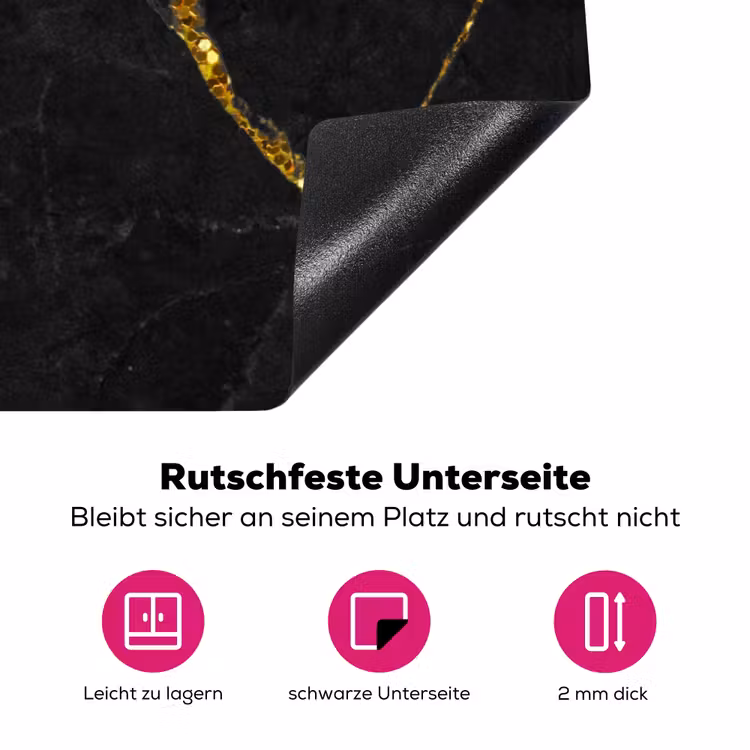 Marmer - Goud - Zwart - Marmerlook - Glitter Inductie beschermer vinyl 3mm klein -zzzzzzz-lf-onderkant
