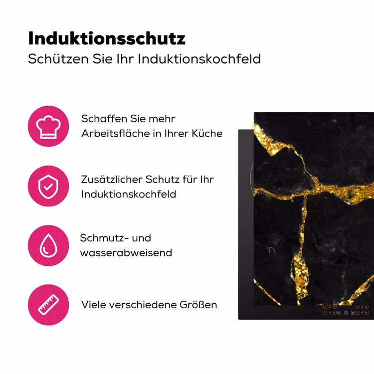 Marmer - Goud - Zwart - Marmerlook - Glitter Inductie beschermer vinyl 3mm klein -zzzzzzz-lf-ups