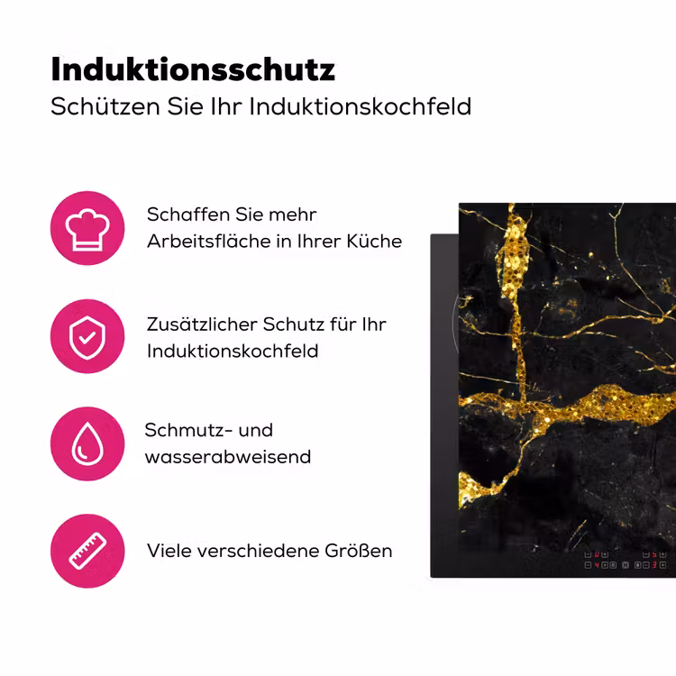 Marmer - Goud - Zwart - Marmerlook - Luxe - Glitter Inductie beschermer vinyl 3mm klein -zzzzzzz-lf-ups