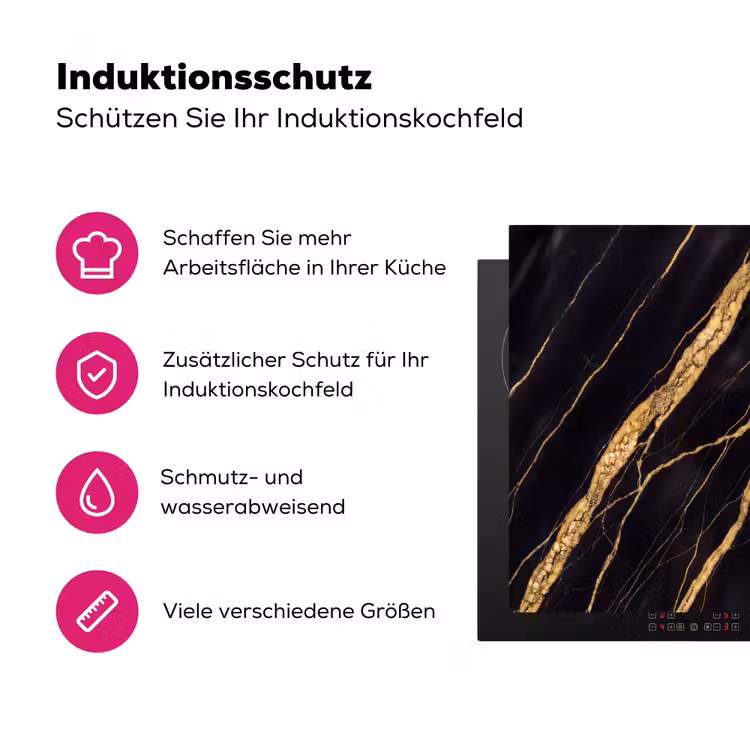 Marmer - Goud - Textuur - Abstract - Zwart Inductie beschermer vinyl 3mm middel -zzzzzzz-lf-ups