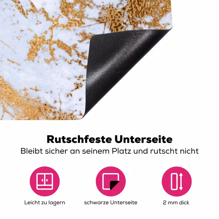 Marmer - Goud - Wit - Luxe - Marmerlook - Glitter Inductie beschermer vinyl 3mm klein -zzzzzzz-lf-onderkant