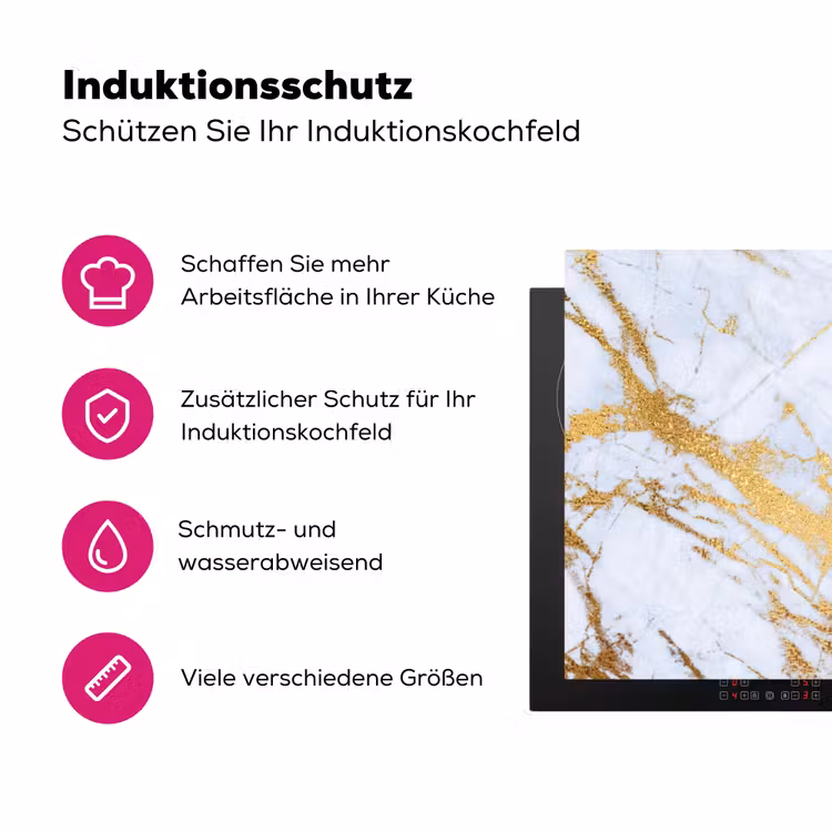 Marmer - Goud - Wit - Luxe - Marmerlook - Glitter Inductie beschermer vinyl 3mm klein -zzzzzzz-lf-ups