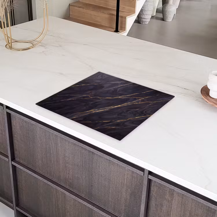 Marmer - Goudaders - Abstract - Modern - Zwart Inductie beschermer vinyl 3mm middel -sfeer8