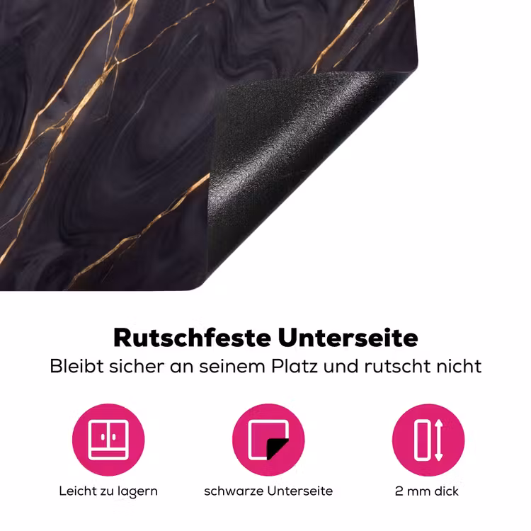 Marmer - Goudaders - Abstract - Modern - Zwart Inductie beschermer vinyl 3mm middel -zzzzzzz-lf-onderkant