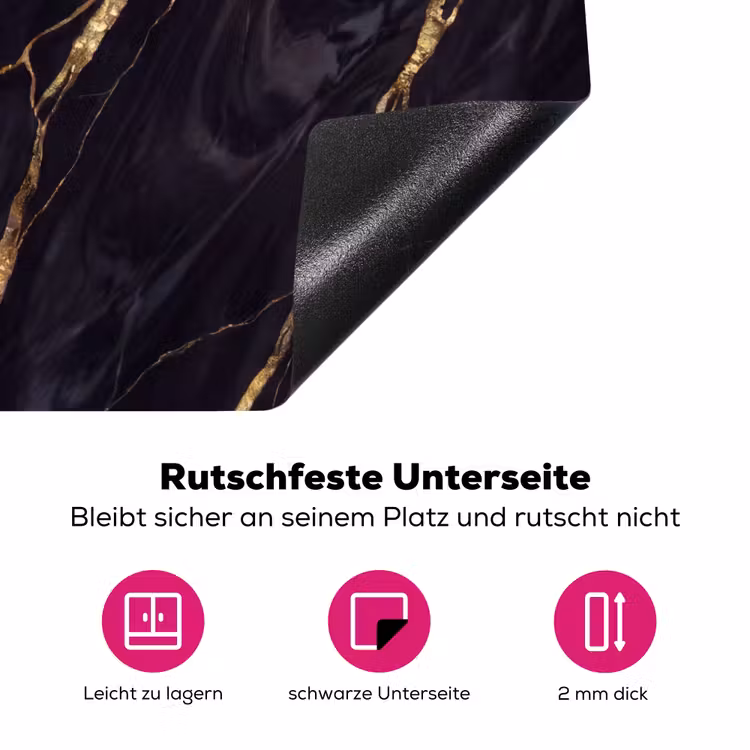 Marmer - Gouden aders - Abstract - Zwart Inductie beschermer vinyl 3mm middel -zzzzzzz-lf-onderkant
