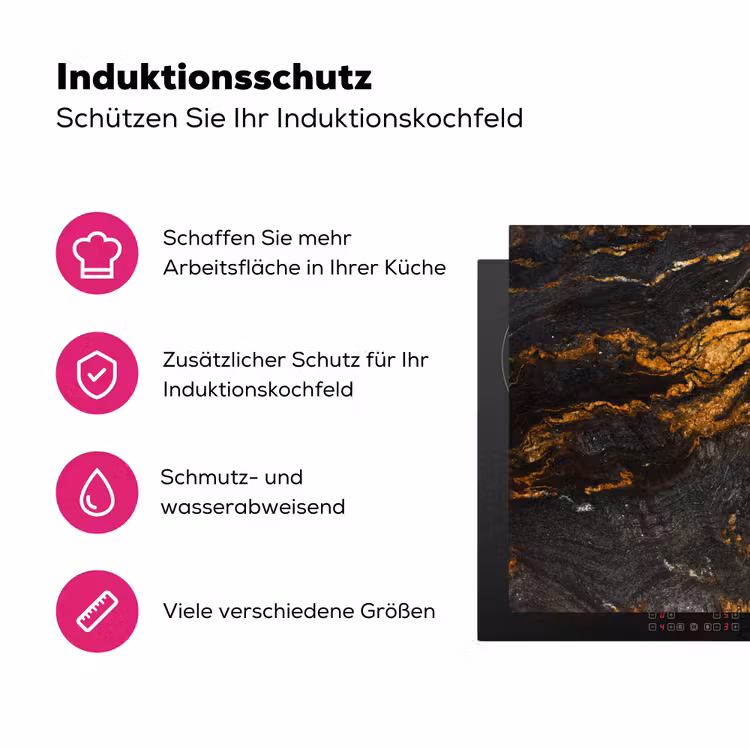 Marmer - Kalk - Zwart - Goud - Marmerlook - Luxe Inductie beschermer vinyl 3mm middel -zzzzzzz-lf-ups