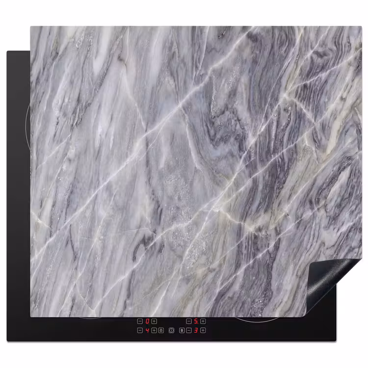 Marmer - Ader - Patroon - Abstract - Grijs Inductie beschermer vinyl 3mm middel -3d