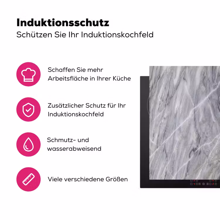 Marmer - Ader - Patroon - Abstract - Grijs Inductie beschermer vinyl 3mm middel -zzzzzzz-lf-ups