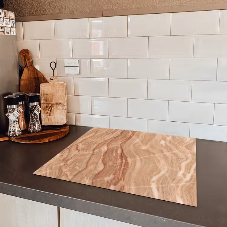 Marmer - Ader - Natuur - Abstract - Beige Inductie beschermer vinyl 3mm middel -sfeer3