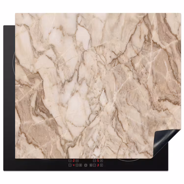 Marmer - Aderen - Textuur - Beige - Modern Inductie beschermer vinyl 3mm middel -3d