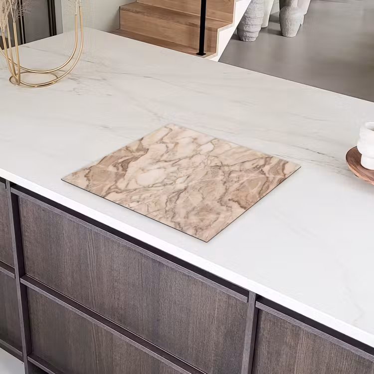 Marmer - Aderen - Textuur - Beige - Modern Inductie beschermer vinyl 3mm middel -sfeer8