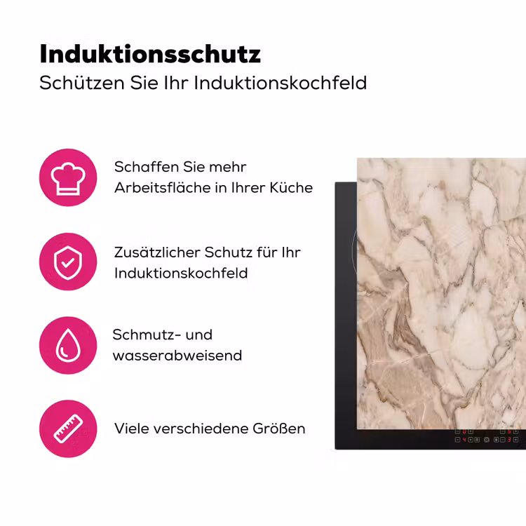 Marmer - Aderen - Textuur - Beige - Modern Inductie beschermer vinyl 3mm middel -zzzzzzz-lf-ups