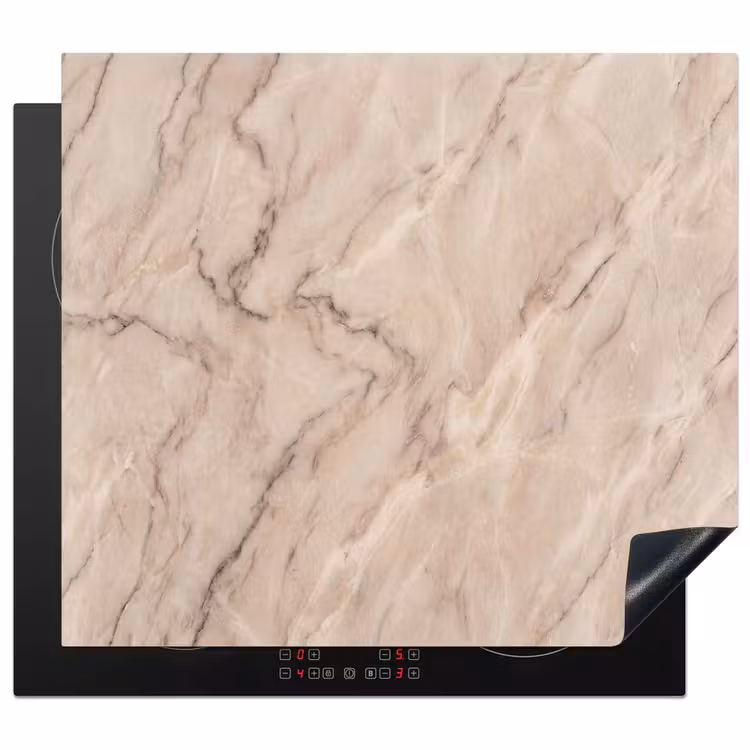 Marmer - Patroon - Abstract - Modern - Beige Inductie beschermer vinyl 3mm middel -3d