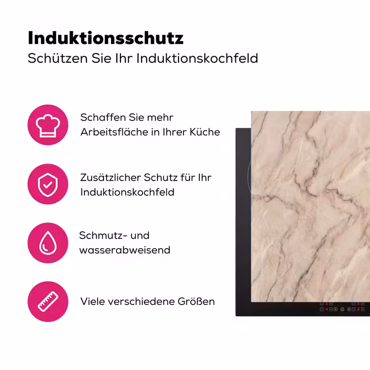 Marmer - Patroon - Abstract - Modern - Beige Inductie beschermer vinyl 3mm middel -zzzzzzz-lf-ups