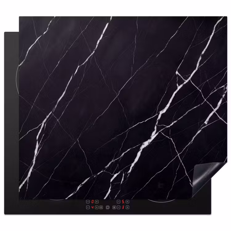 Marmer - Patroon - Abstract - Modern - Zwart Inductie beschermer vinyl 3mm middel -3d