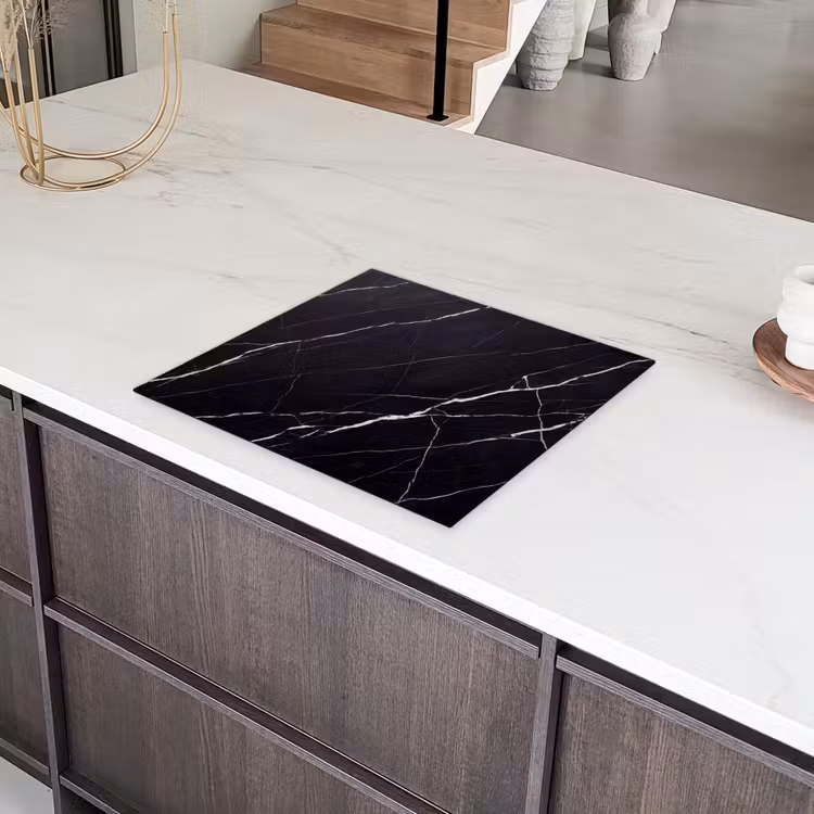 Marmer - Patroon - Abstract - Modern - Zwart Inductie beschermer vinyl 3mm middel -sfeer8