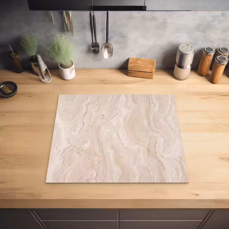 Marmer - Patroon - Beige - Steen - Abstract Inductie beschermer vinyl 3mm middel -sfeer5