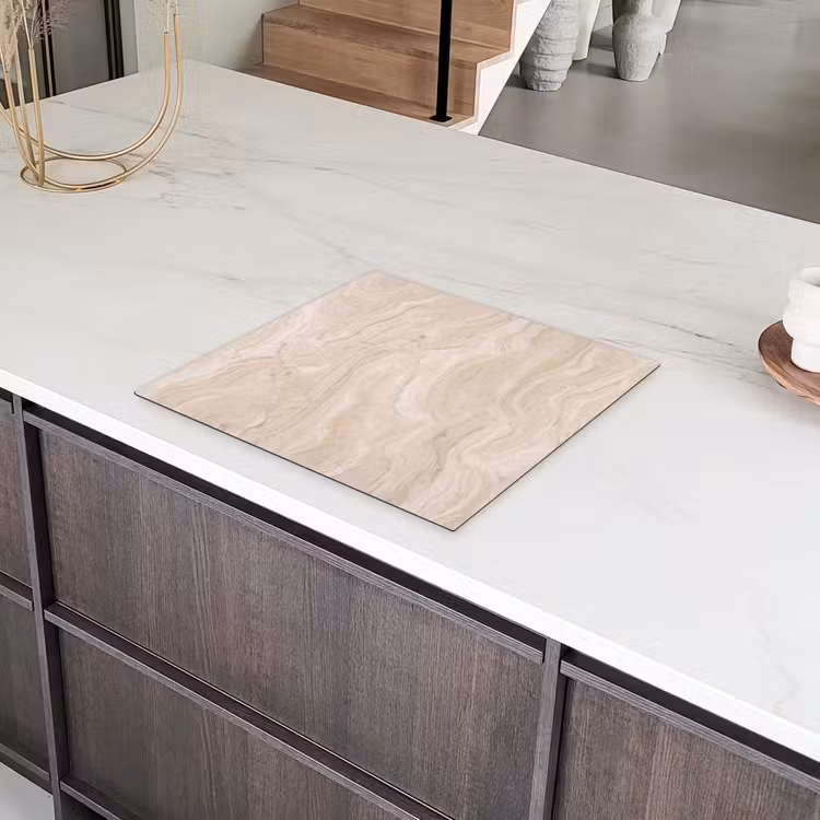 Marmer - Patroon - Beige - Steen - Abstract Inductie beschermer vinyl 3mm middel -sfeer8