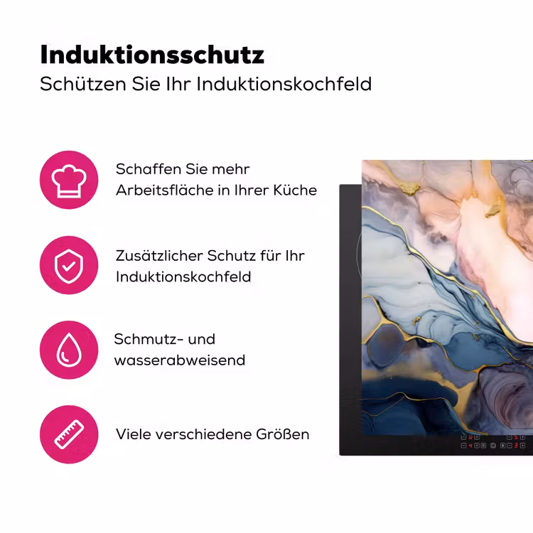 Marmer - Roze - Blauw Inductie beschermer vinyl 3mm klein -zzzzzzz-lf-ups