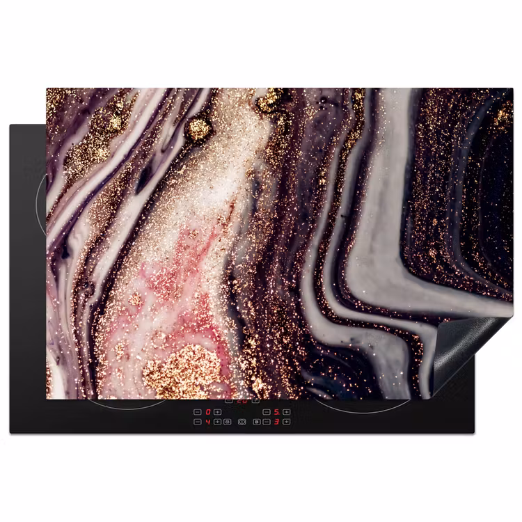 Marmer - Roze - Goud - Glitter - Marmerlook Inductie beschermer vinyl 3mm klein -3d