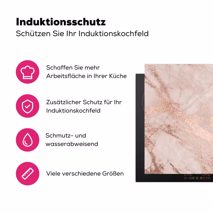 Marmer - Roze - Luxe - Marmerlook - Glitter - Design Inductie beschermer vinyl 3mm klein -zzzzzzz-lf-ups