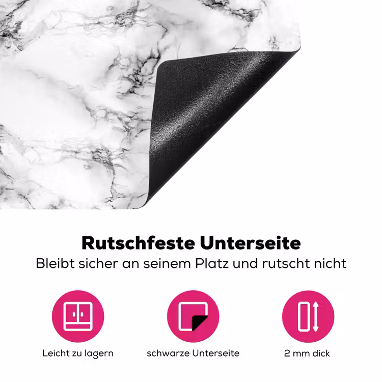 Marmer - Zwart - Dramatisch - Wit Inductie beschermer vinyl 3mm klein 276 -zzzzzzz-lf-onderkant