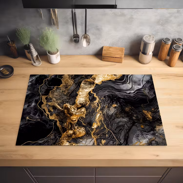 Marmer - Zwart - Goud - Abstract Inductie beschermer vinyl 3mm klein -sfeer5