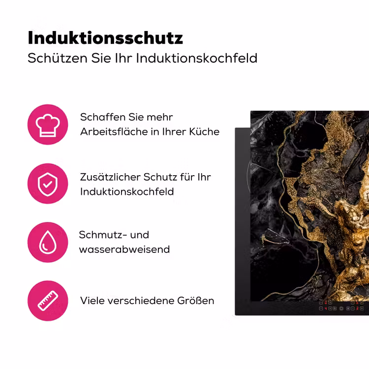Marmer - Zwart - Goud - Abstract Inductie beschermer vinyl 3mm klein -zzzzzzz-lf-ups