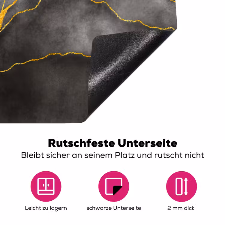 Marmer - Zwart - Goud - Luxe - Marmerlook Inductie beschermer vinyl 3mm middel -zzzzzzz-lf-onderkant