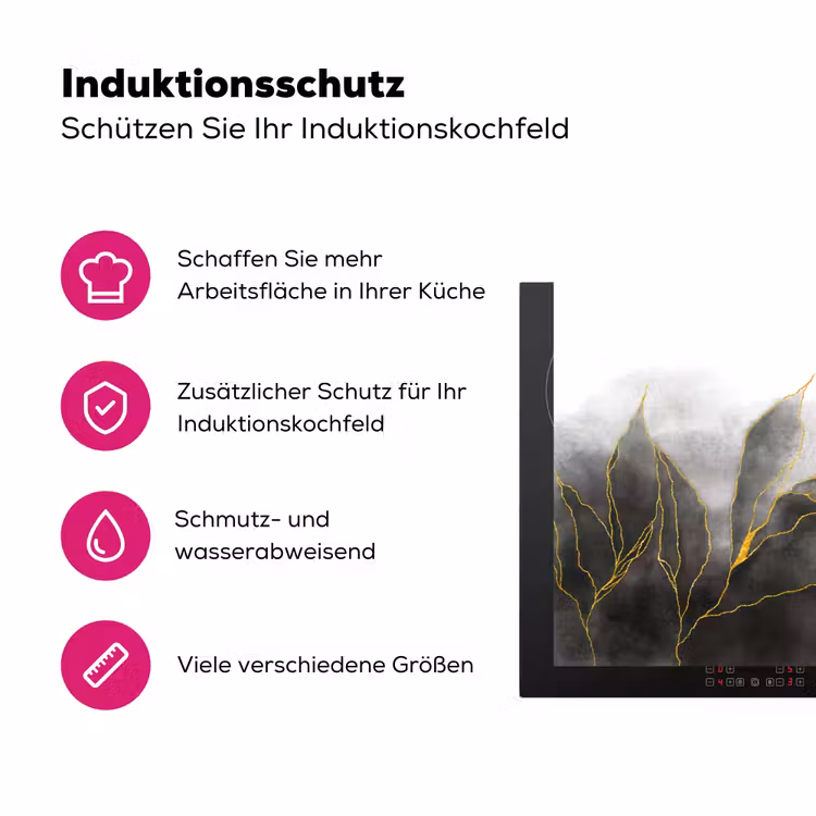 Marmer - Zwart - Goud - Luxe - Marmerlook Inductie beschermer vinyl 3mm klein -zzzzzzz-lf-ups