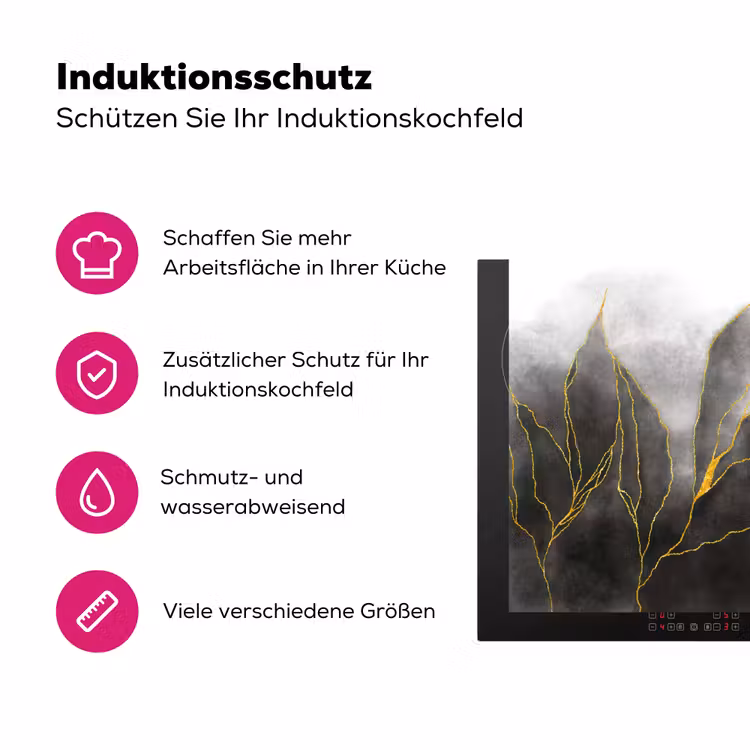 Marmer - Zwart - Goud - Luxe - Marmerlook Inductie beschermer vinyl 3mm middel -zzzzzzz-lf-ups