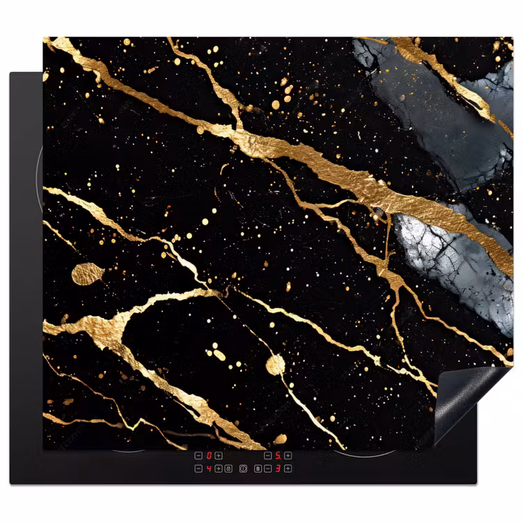 Marmer - Zwart - Goud - Structuur Inductie beschermer vinyl 3mm middel -3d