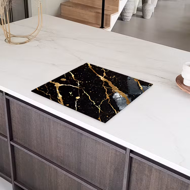 Marmer - Zwart - Goud - Structuur Inductie beschermer vinyl 3mm middel -sfeer8