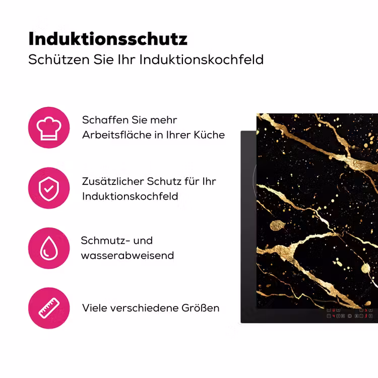 Marmer - Zwart - Goud - Structuur Inductie beschermer vinyl 3mm middel -zzzzzzz-lf-ups