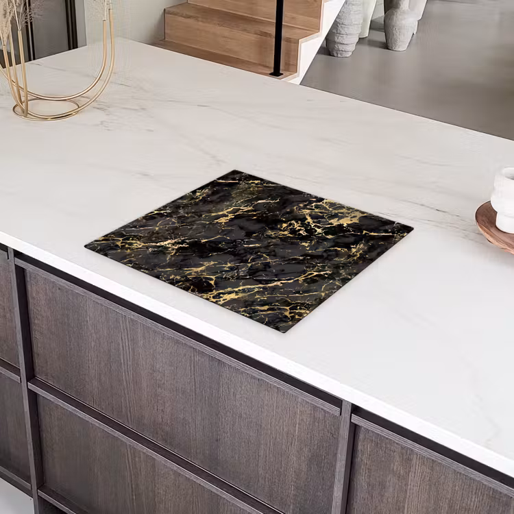Marmer - Zwart - Goudstructuur Inductie beschermer vinyl 3mm middel 274 -sfeer8