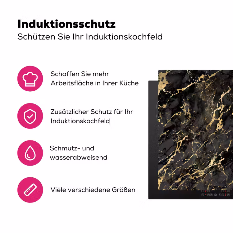 Marmer - Zwart - Goudstructuur Inductie beschermer vinyl 3mm klein 276 -zzzzzzz-lf-ups