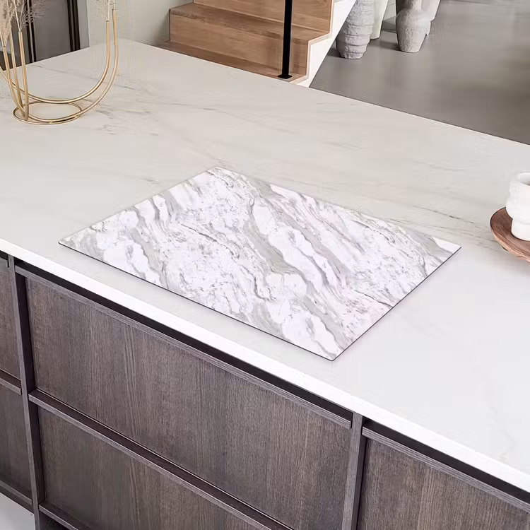 Marmer - Wit - Grijsgroen Inductie beschermer vinyl 3mm klein 276 -sfeer8